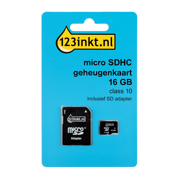 Micro SDHC minneskort + adapter 16GB | klass 10 | 123ink FM16MP45B/00 300694 - 1