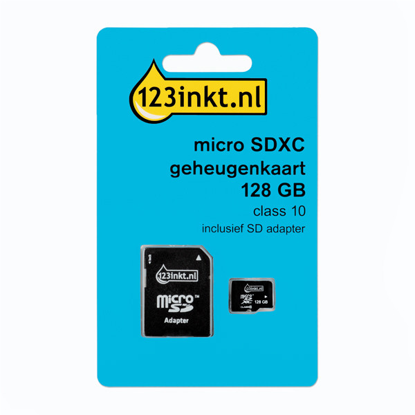 Micro SDXC minneskort + adapter 128GB | klass 10 | 123ink FM12MP45B/10 300693 - 1